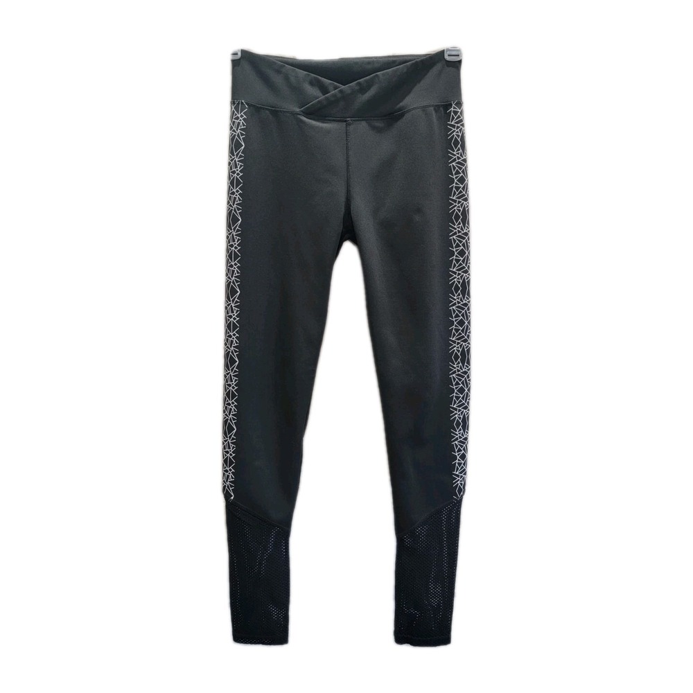 BSP Leggings Womens Medium Black High Rise Crossover Waist Mesh Ankle Activewear